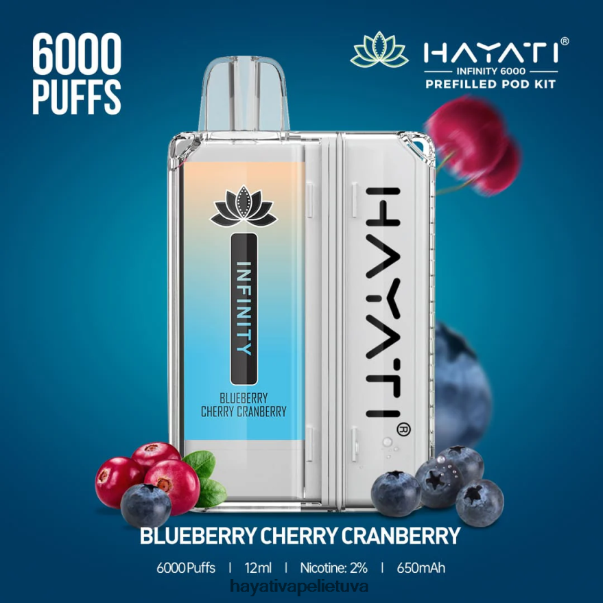 Hayati Infinity 6000 ankšties rinkinių mėlynė vyšnia spanguolė Hayati flavour list FFBB0Z145
