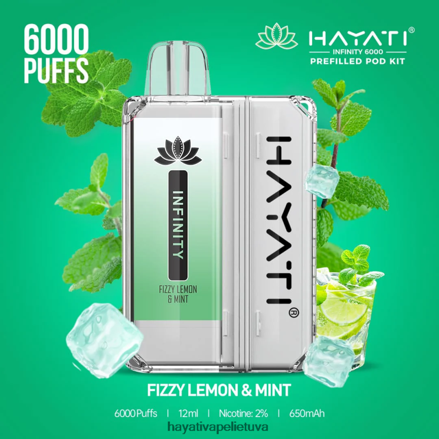 Hayati Infinity 6000 ankšties rinkinių putojanti citrina ir mėta Hayati vape review FFBB0Z147