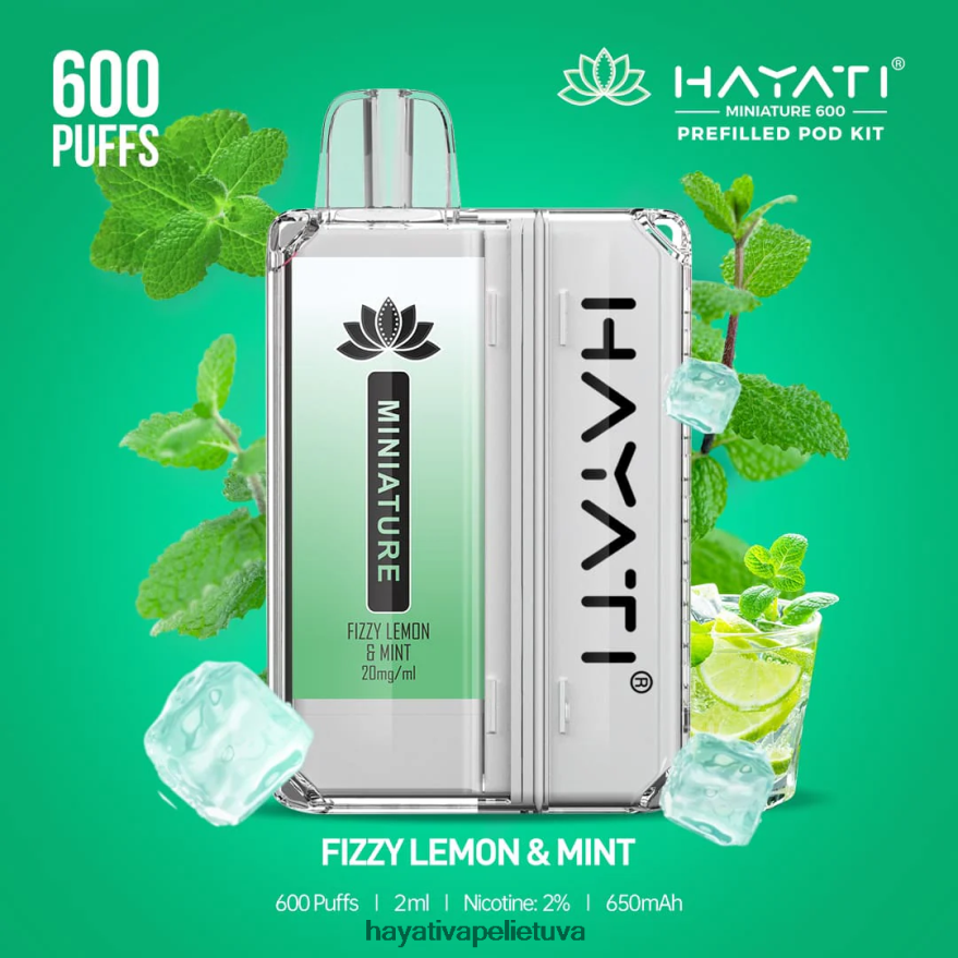 Hayati Miniature 600 ankšties rinkinių putojanti citrina ir mėta Hayati vape lietuva FFBB0Z33