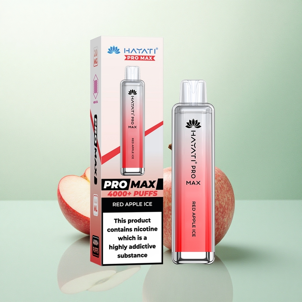 Hayati Pro Max 4000 Puffs Raudono Obuolio Ledas su 1400mAh ir 5% Nikotino