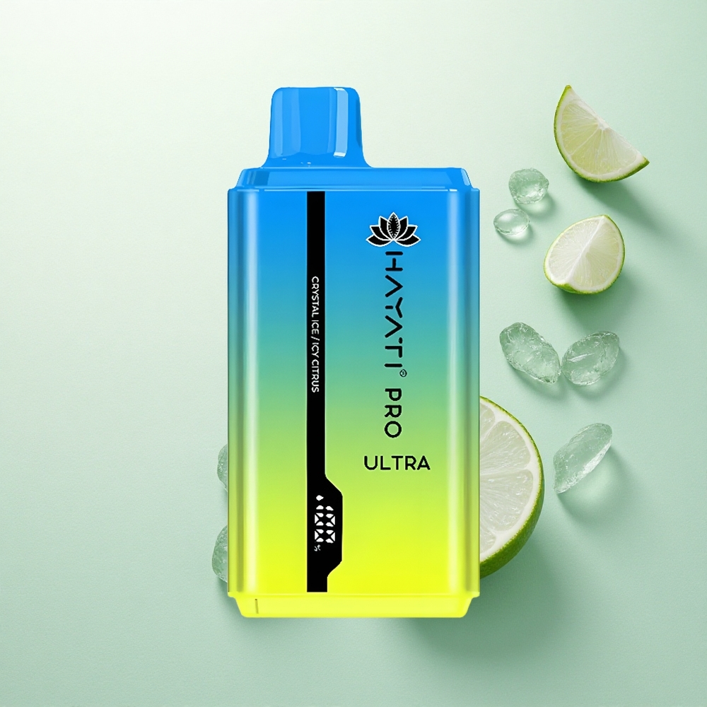 Hayati Pro Ultra 15000 Puffs Kristalinis Ledas Šaltas Citrusas su 850mAh ir 2% nikotino