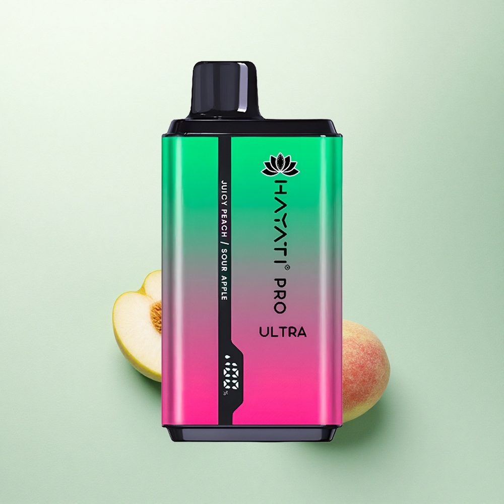 Hayati Pro Ultra 15000 Puffs Rūgštus Obuolys Sultingas Persikas 850mAh 24ml 2% nikotino