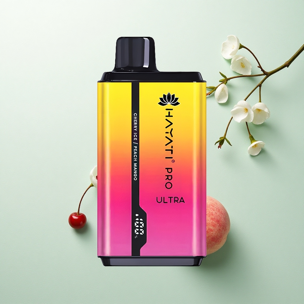 Hayati Pro Ultra 15000 Puffs Vyšnių Ledas Persikas Mango su 850mAh ir 2% nikotino