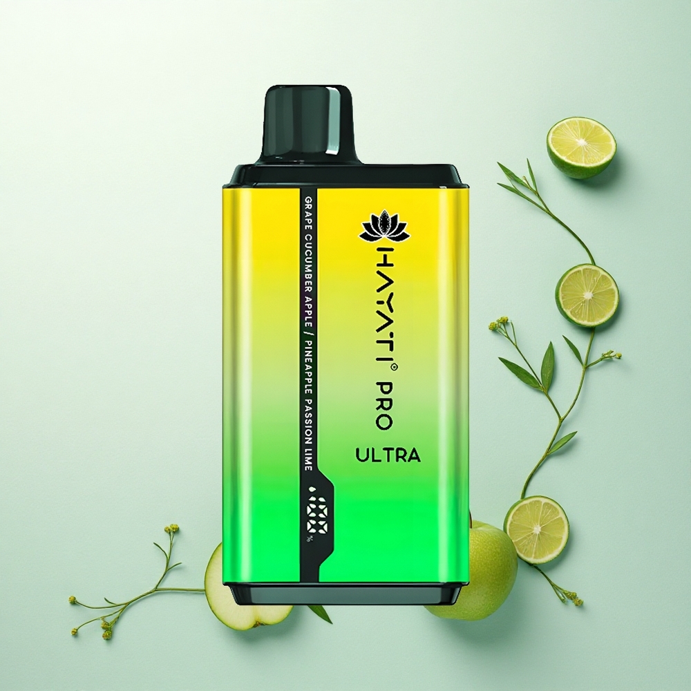 Hayati Pro Ultra 15000 Puffs Vynuogė Agurkas Obuolys Ananasas Aistra su 850mAh ir 2% nikotino