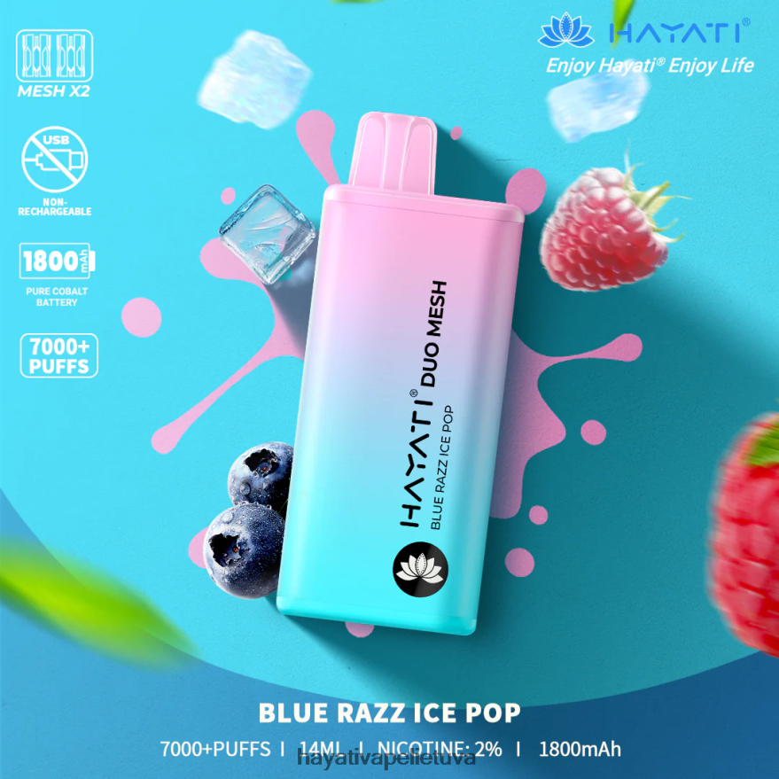 Hayati Duo Mesh vienkartiniai mėlynas razz ledo pop Hayati flavour vapes FFBB0Z166