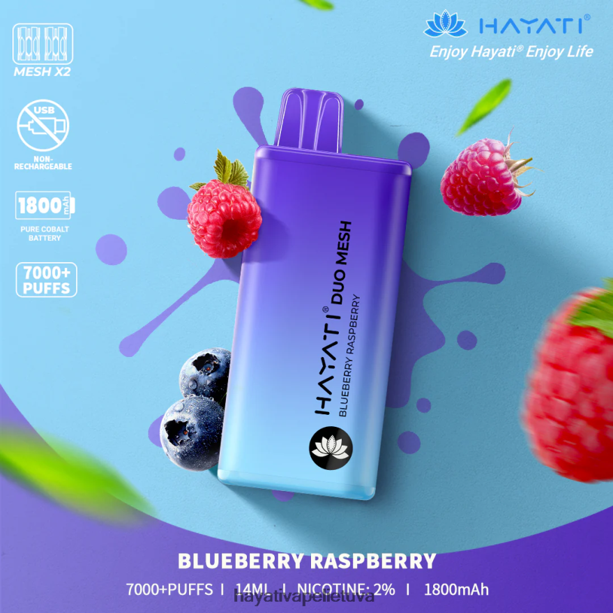 Hayati Duo Mesh vienkartiniai mėlynių aviečių Hayati vape review FFBB0Z167