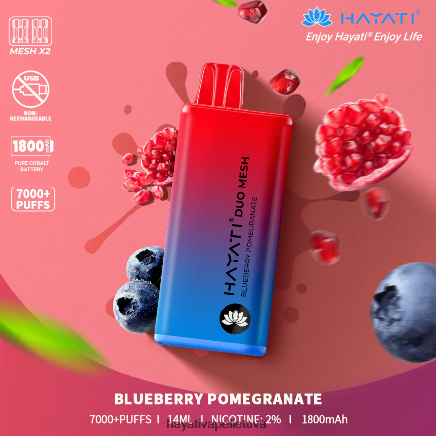 Hayati Duo Mesh vienkartiniai mėlynių granatų Hayati flavour vapes FFBB0Z186