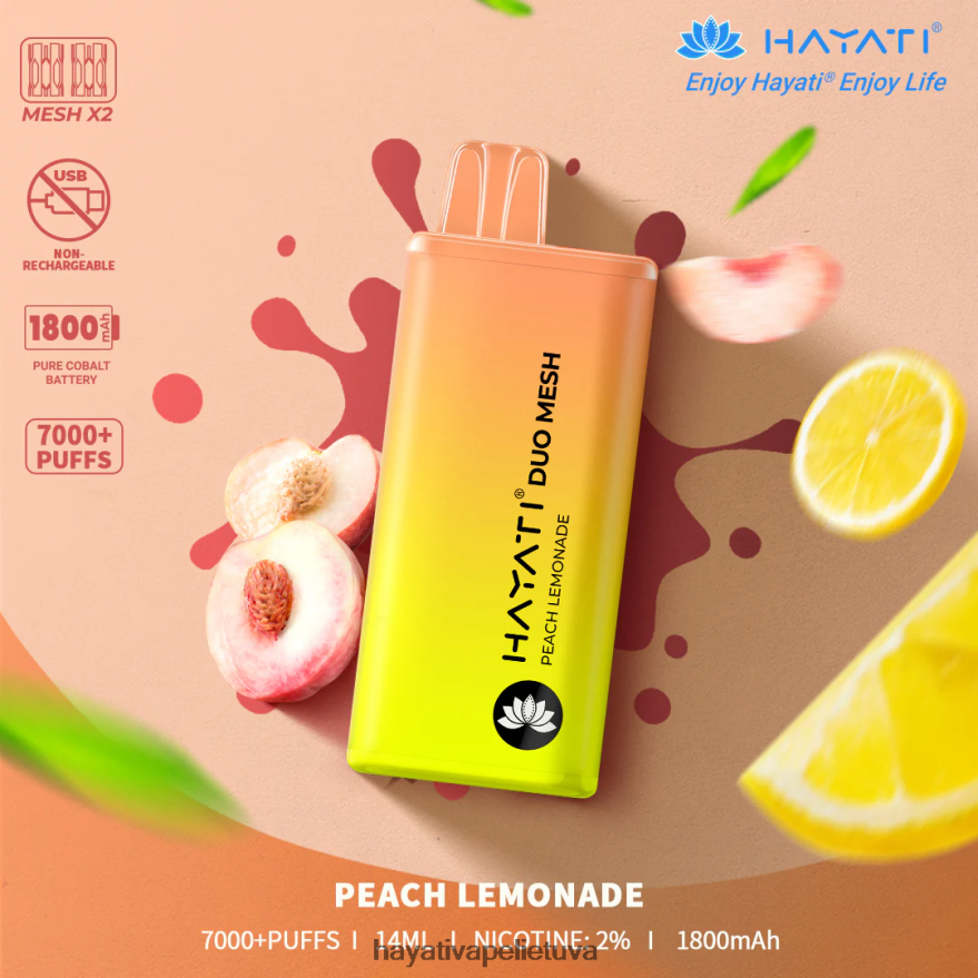 Hayati Duo Mesh vienkartiniai persikų limonadas Hayati flavour list FFBB0Z175