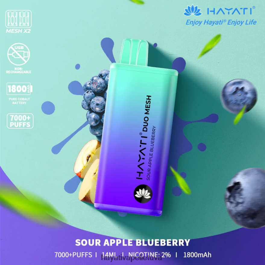Hayati Duo Mesh vienkartiniai rūgščių obuolių mėlynių Hayati vape flavours FFBB0Z188