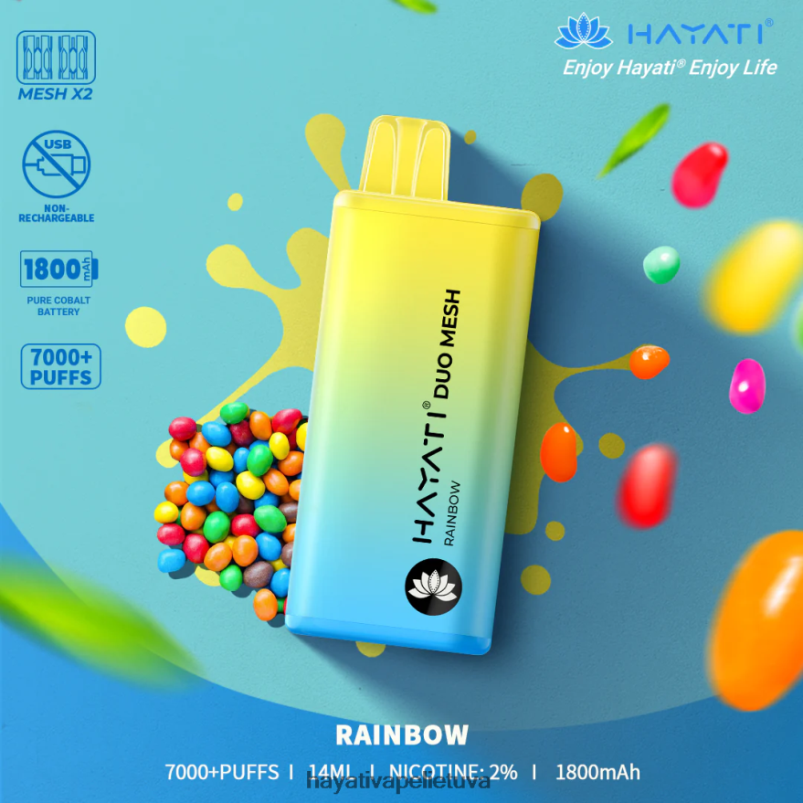 Hayati Duo Mesh vienkartiniai vaivorykštė Hayati flavour vapes FFBB0Z176