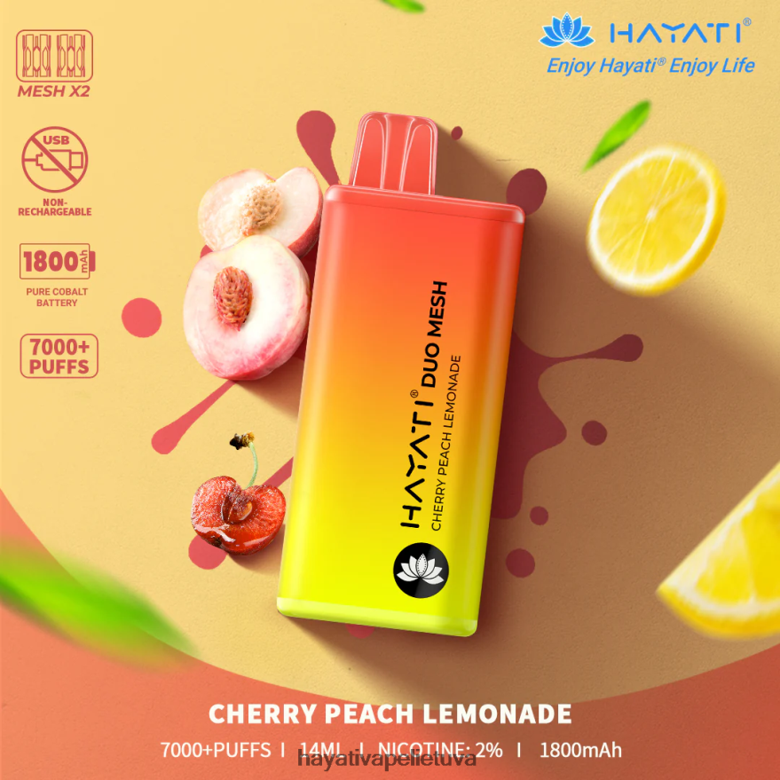 Hayati Duo Mesh vienkartiniai vyšnių persikų limonadas Hayati vape flavours FFBB0Z168
