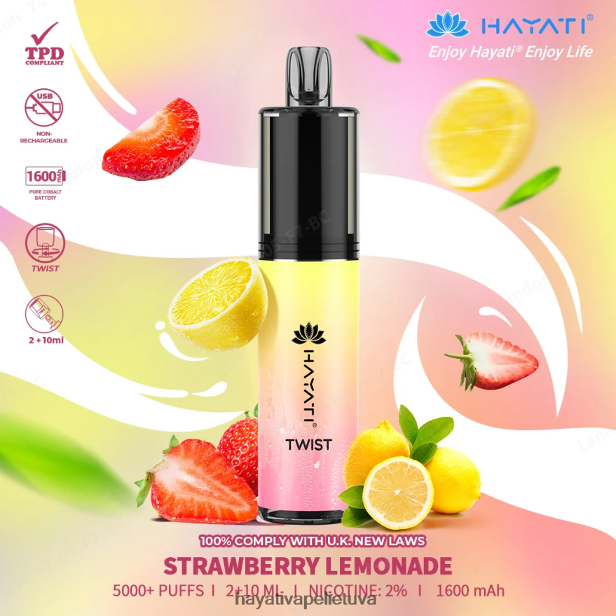 Hayati Twist vienkartiniai braškių limonadas Hayati flavours lietuva FFBB0Z84