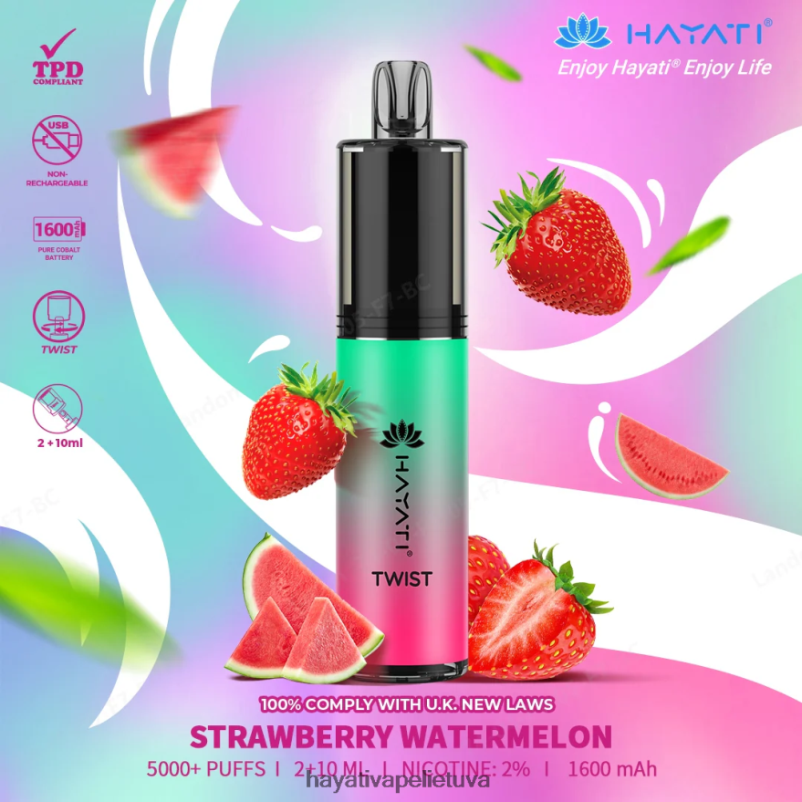 Hayati Twist vienkartiniai braškinis arbūzas Hayati flavour vapes FFBB0Z86
