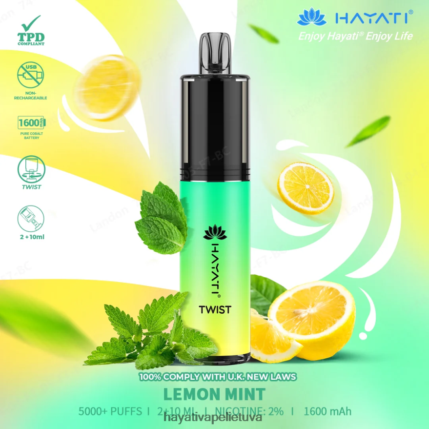 Hayati Twist vienkartiniai citrinų mėtų Hayati flavour vapes FFBB0Z76