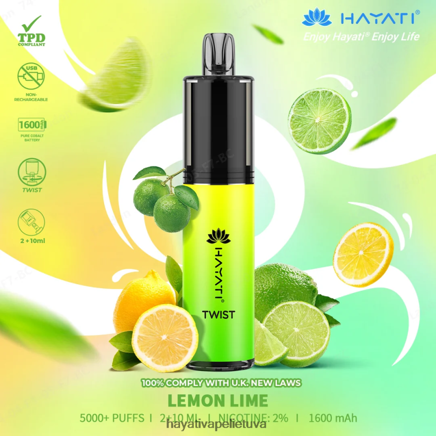 Hayati Twist vienkartiniai citrininis laimas Hayati flavour list FFBB0Z75