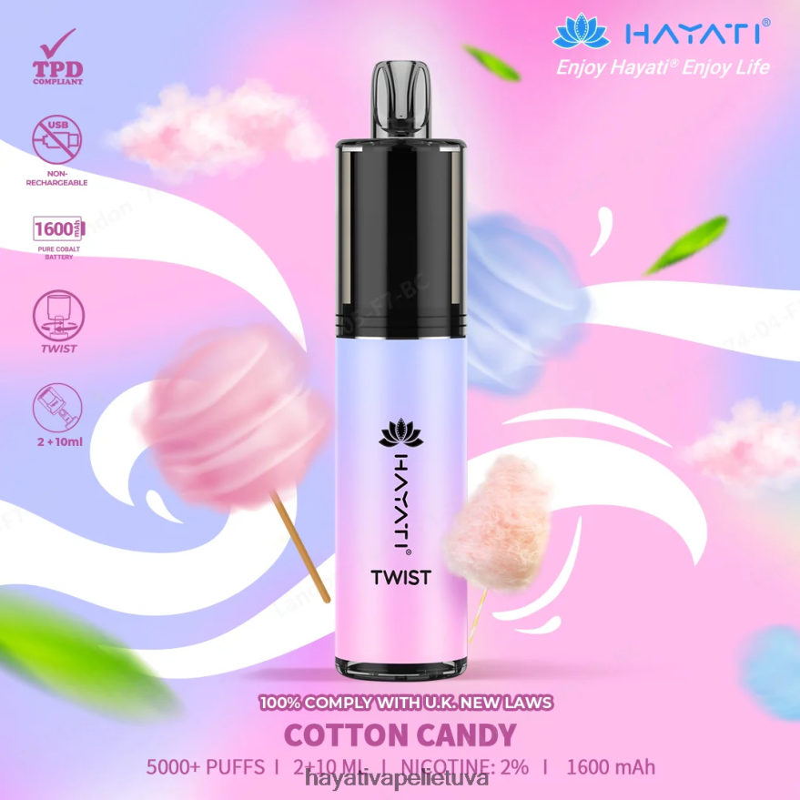 Hayati Twist vienkartiniai cukraus vata Hayati vape review FFBB0Z67