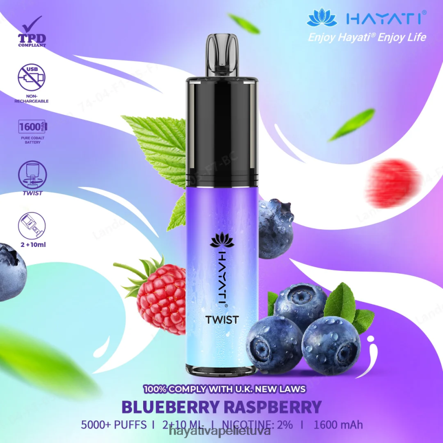 Hayati Twist vienkartiniai mėlynių aviečių Hayati flavour vapes FFBB0Z66