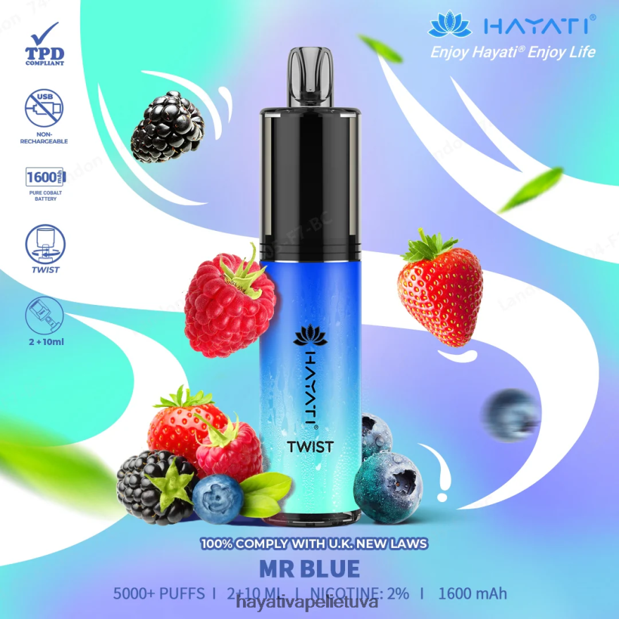 Hayati Twist vienkartiniai ponas mėlynas Hayati vape review FFBB0Z77