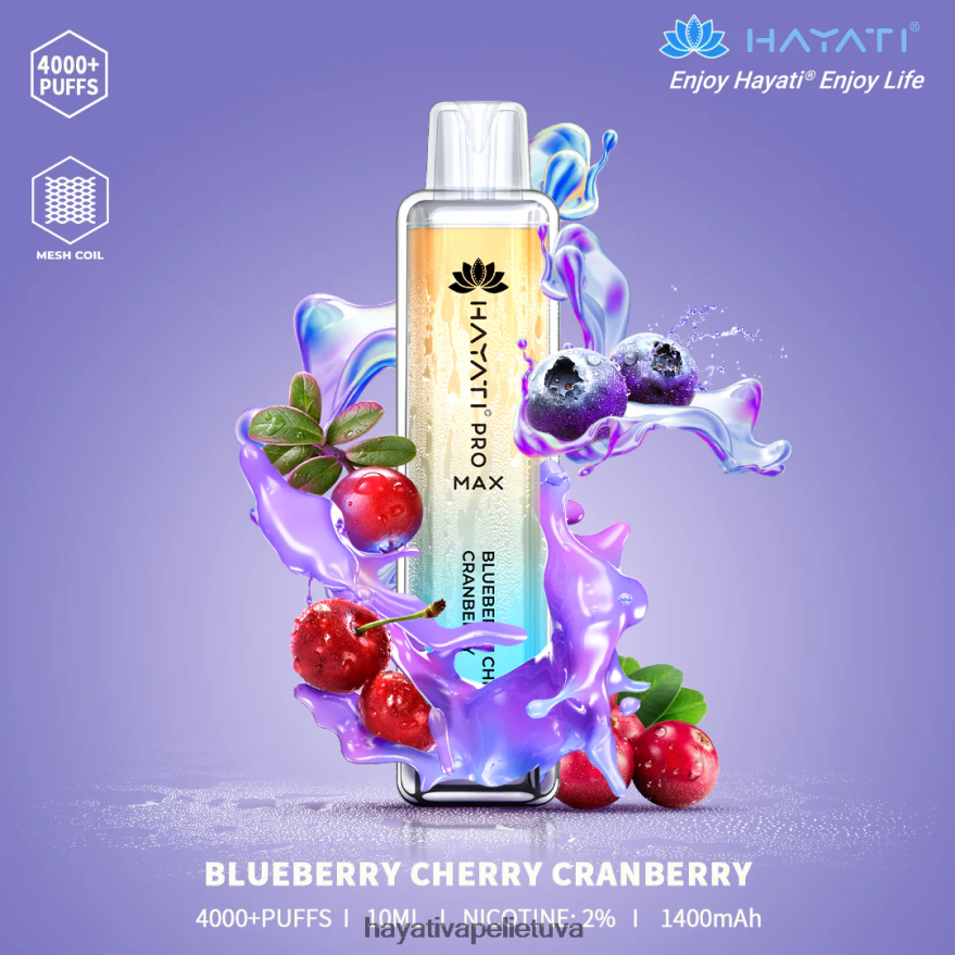 Hayati Pro Max vienkartiniai mėlynė vyšnia spanguolė Hayati vape review FFBB0Z97