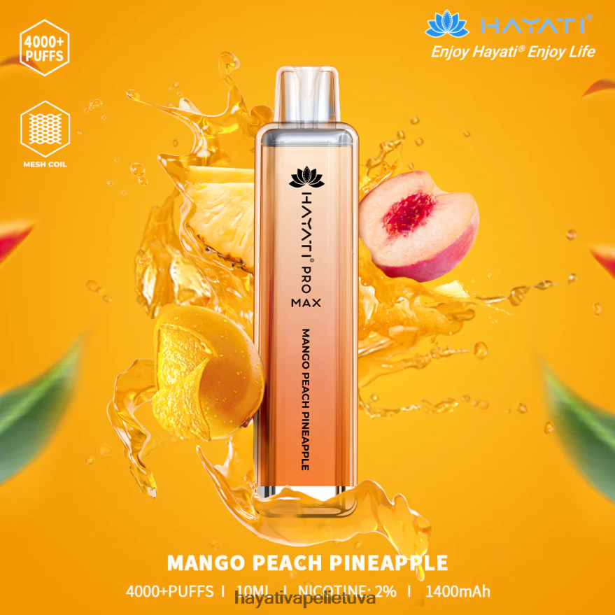 Hayati Pro Max vienkartiniai mango persikų ananasai Hayati lietuva FFBB0Z111