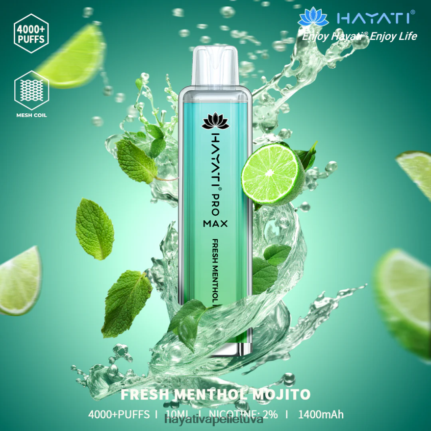 Hayati Pro Max vienkartiniai šviežio mentolio mojito Hayati vape lietuva FFBB0Z133