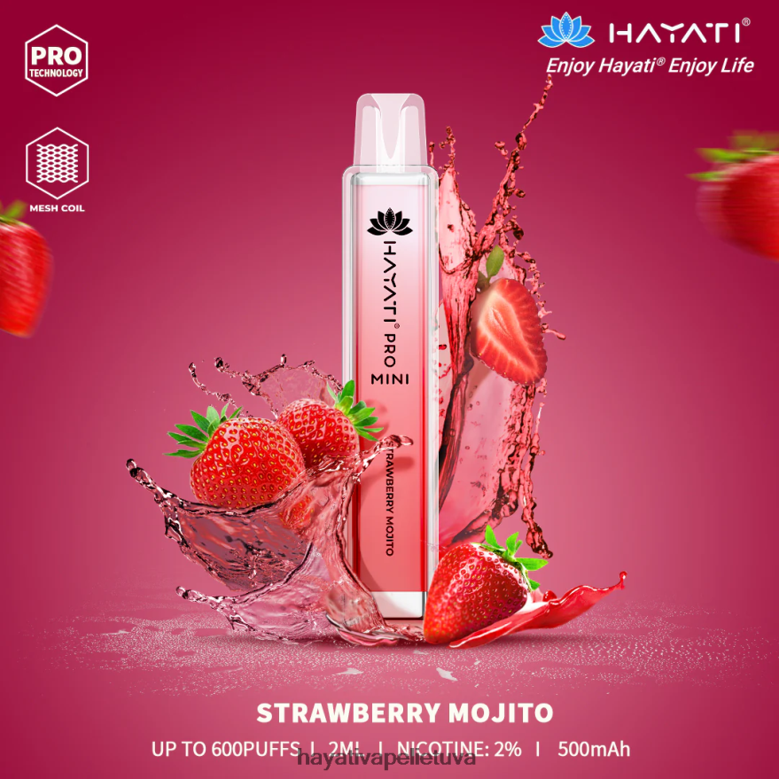 Hayati Pro Mini vienkartiniai braškių mojito Hayati lietuva FFBB0Z21