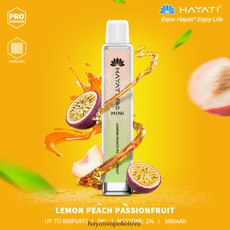 Hayati Pro Mini vienkartiniai citrininis persikas pasifloros vaisius Hayati vape flavours FFBB0Z28