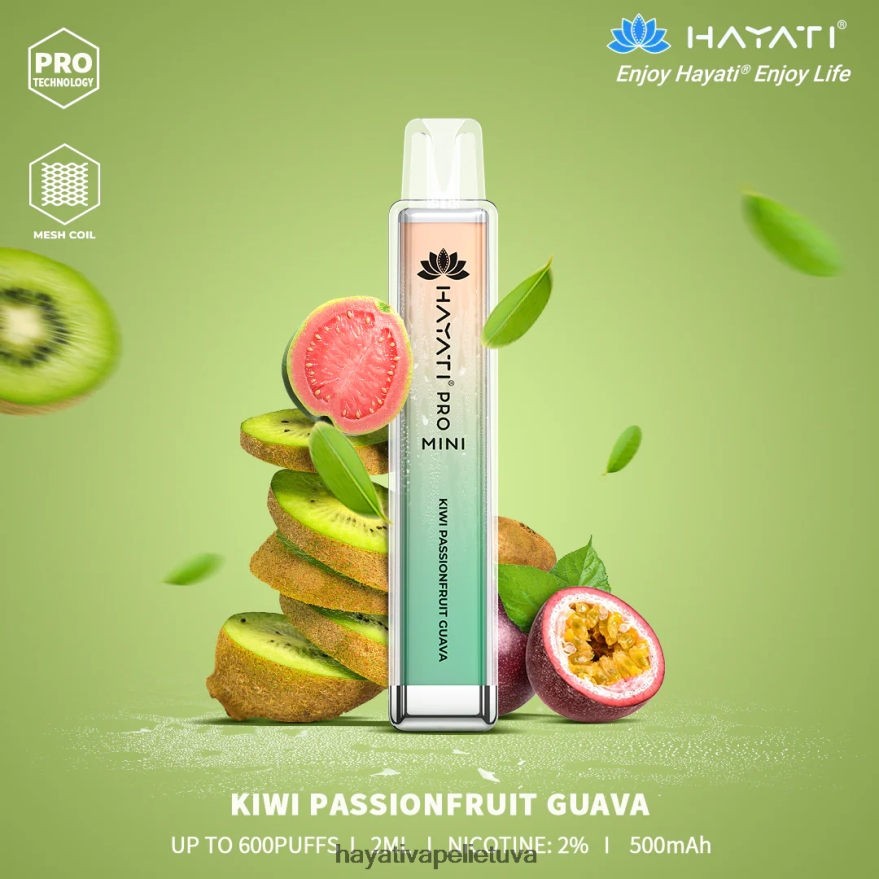 Hayati Pro Mini vienkartiniai kivi pasifloros cuava Hayati vape lietuva FFBB0Z13