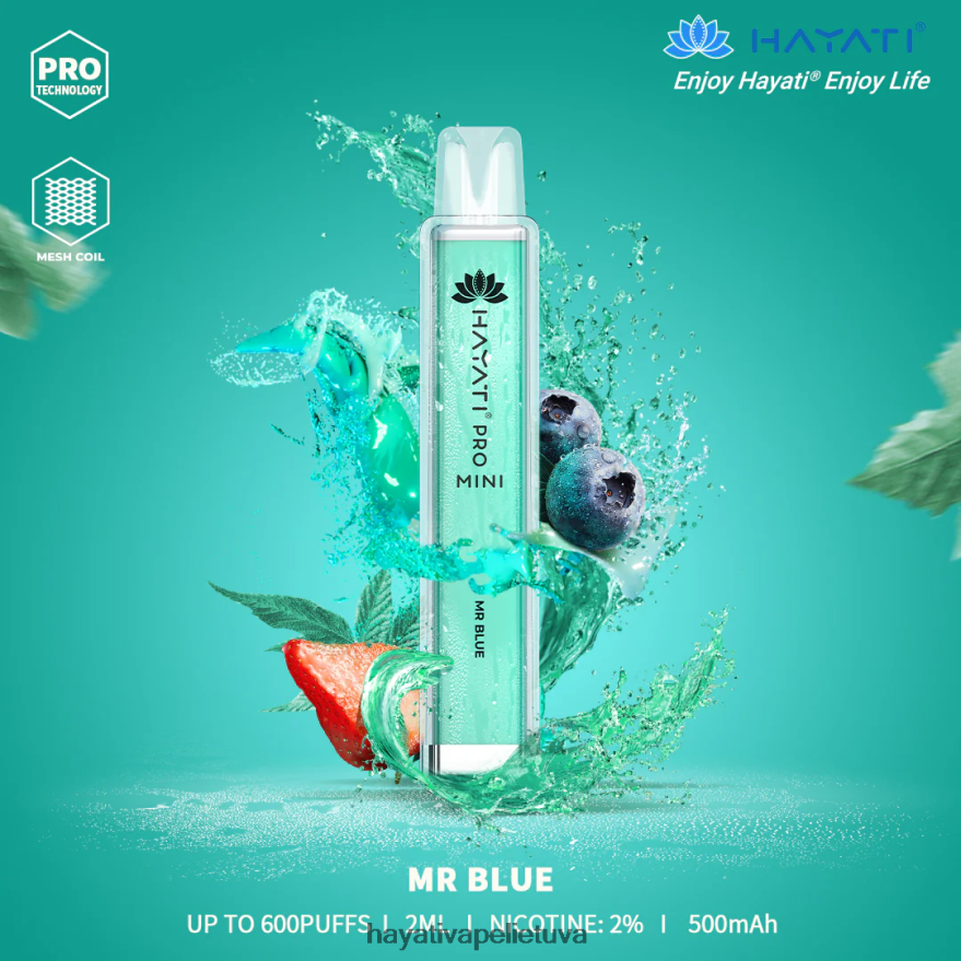 Hayati Pro Mini vienkartiniai ponas mėlynas Hayati flavour vapes FFBB0Z16