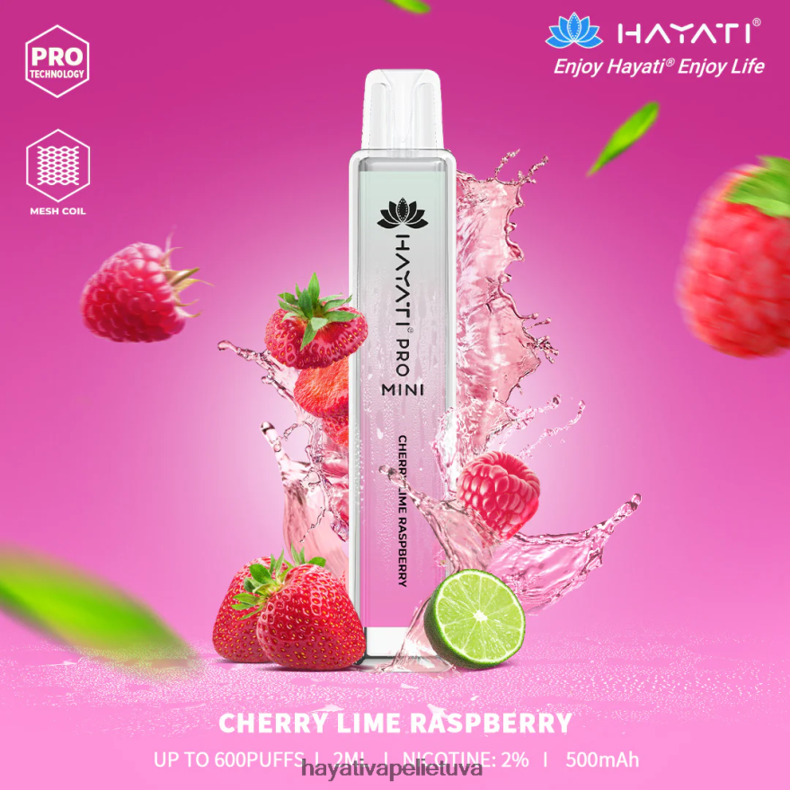 Hayati Pro Mini vienkartiniai vyšnių laimų aviečių Hayati flavour vapes FFBB0Z26