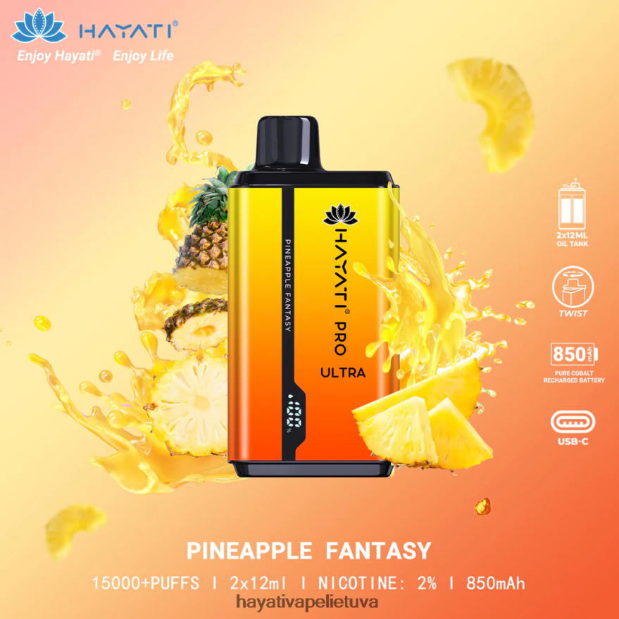 Hayati Pro Ultra vienkartiniai 15000 įpūtimų ananasų fantazija Hayati vape flavours FFBB0Z208