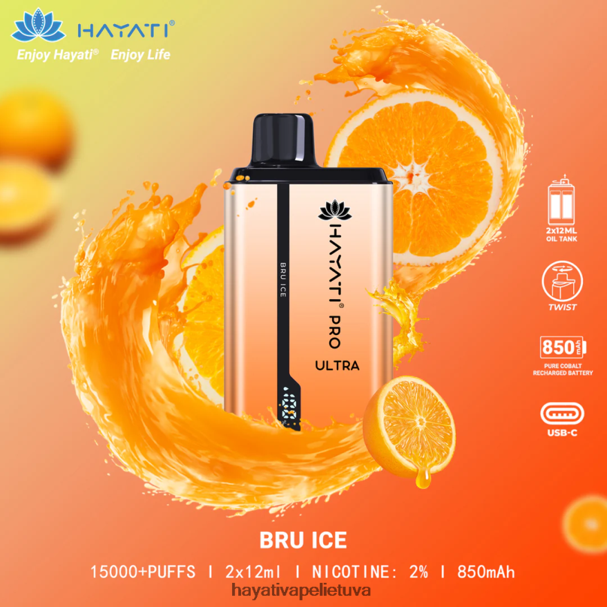 Hayati Pro Ultra vienkartiniai 15000 įpūtimų bru ledas Hayati vape flavours FFBB0Z198