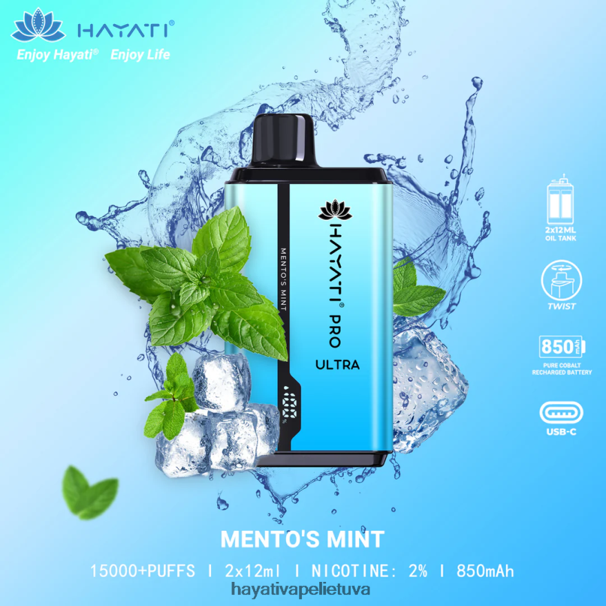 Hayati Pro Ultra vienkartiniai 15000 įpūtimų mento mėtų Hayati flavour vapes FFBB0Z206