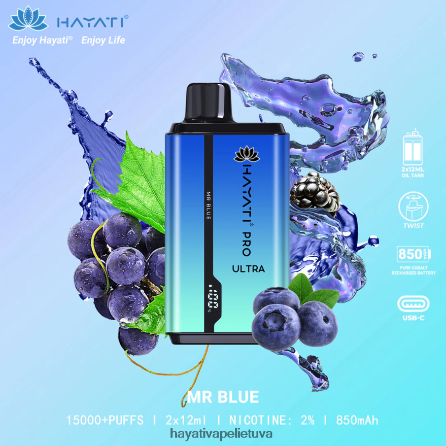 Hayati Pro Ultra vienkartiniai 15000 įpūtimų ponas mėlynas Hayati vape review FFBB0Z207